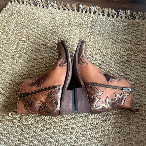 Liberty Black Women’s 9 Ankle Leather Boots Brown Metallic Copper Overlay - Picture 6 of 16